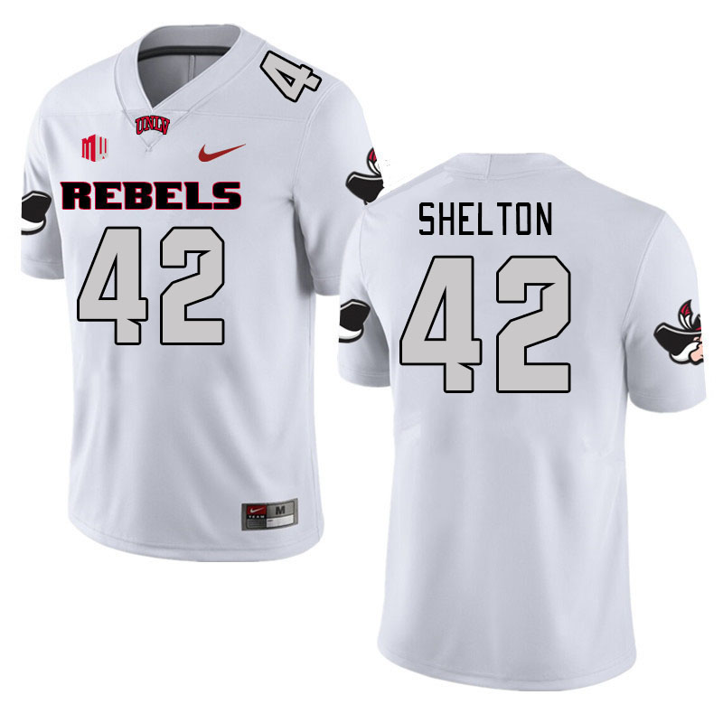 Men #42 Elijah Shelton UNLV Rebels 2023 College Football Jerseys Stitched-White - Click Image to Close